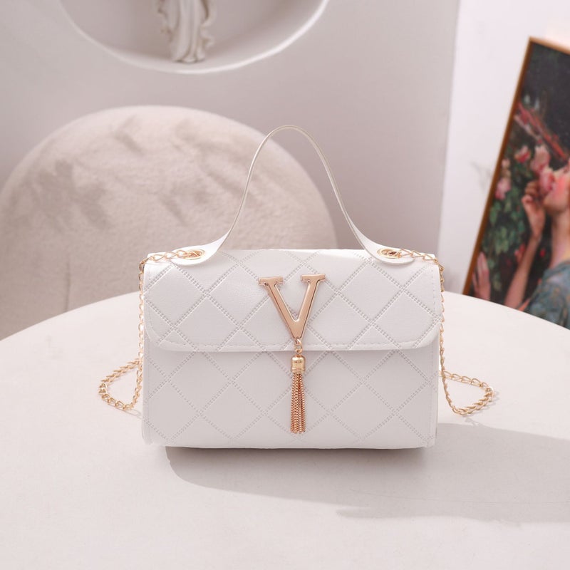 Bag Women Ladies Bags2023 Trendy Fashion Casual Checkered Embossed V Tassel Shoulder Bag - Image 1