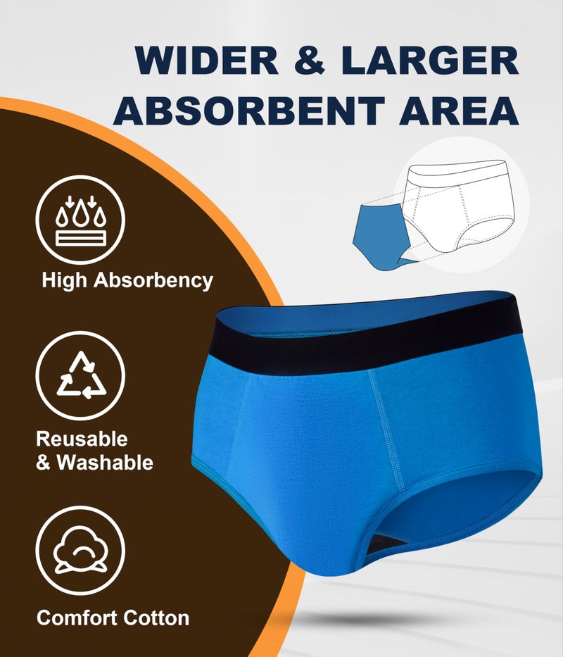 SUNCHIRI Incontinence Underwear for Men, 150ML Absorbent Washable Protective Leak Proof Reusable, Briefs 3 Pack (Multicolor01, Large) - Image 3