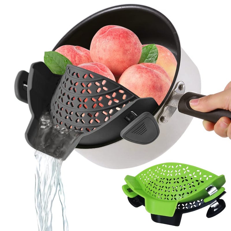 Yevior Clip On Strainer For Pots Pan Pasta Strainer  Silicone Food Strainer Hands-Free Pan Strainer  Clip-On Kitchen Food Strainer For Spaghetti  Pasta  Ground Beef Fits All Bowls And Pots (2 Pack) - Image 1