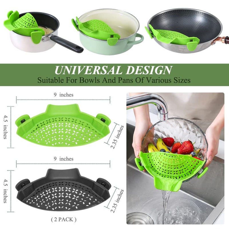 Yevior Clip On Strainer For Pots Pan Pasta Strainer  Silicone Food Strainer Hands-Free Pan Strainer  Clip-On Kitchen Food Strainer For Spaghetti  Pasta  Ground Beef Fits All Bowls And Pots (2 Pack) - Image 4