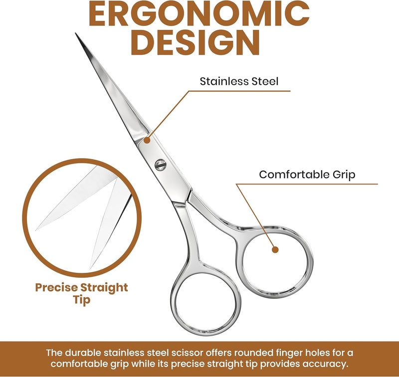 Utopia Care Small Scissors for Men and Women - Nose Hair Scissors, Beard, Mustache, Eyelashes, Ear Hair Trimming - Professional Stainless Steel - Silver - Image 3