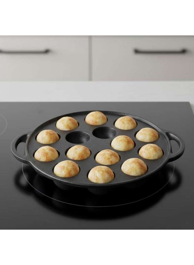 Pan Home Ferric Cast Iron 15 Compartment Takoyaki/Paniyaram Pan Dia23x2.6cm -Black - 201CJN9900142 - Image 2