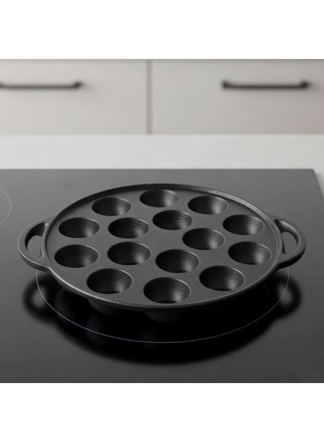 Pan Home Ferric Cast Iron 15 Compartment Takoyaki/Paniyaram Pan Dia23x2.6cm -Black - 201CJN9900142 - Image 1
