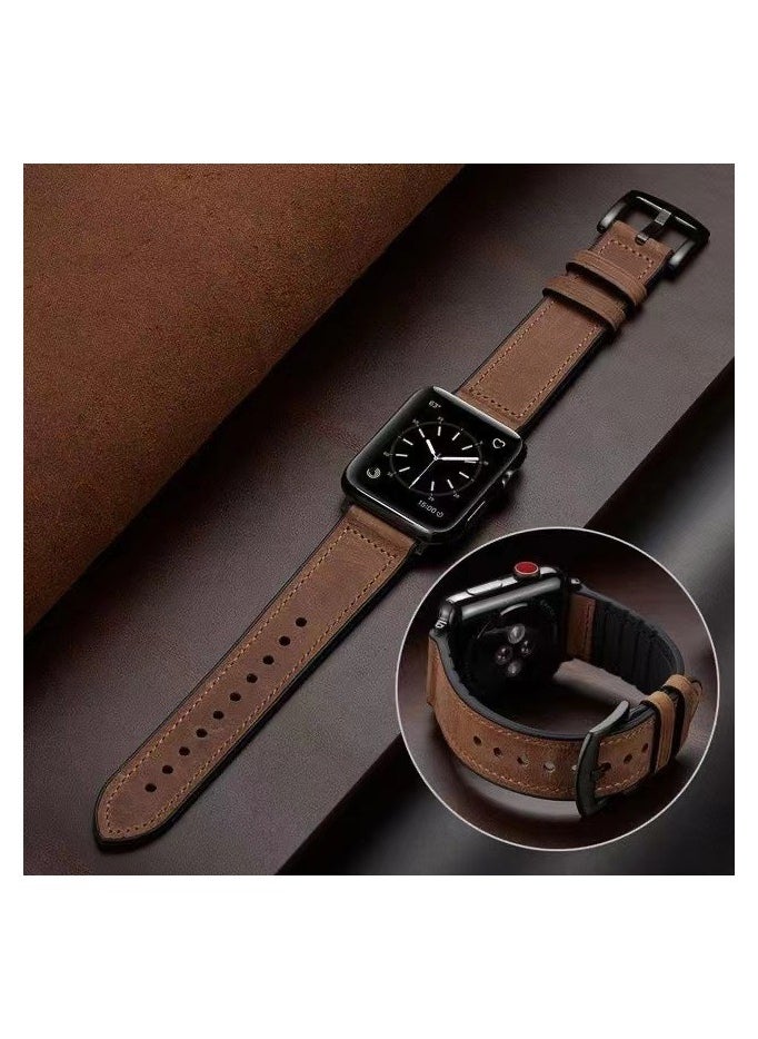 Generic - Premium Leather Apple Watch Strap Compatible with Apple Watch Band 38mm 40mm 41mm 42mm 44mm 45mm 49mm,Yola Leather Bracelet for iWatch Ultra 2/Ultra Series 9/8/7/6/5/4/3/2/1/SE/SE2 Women Men - Image 1