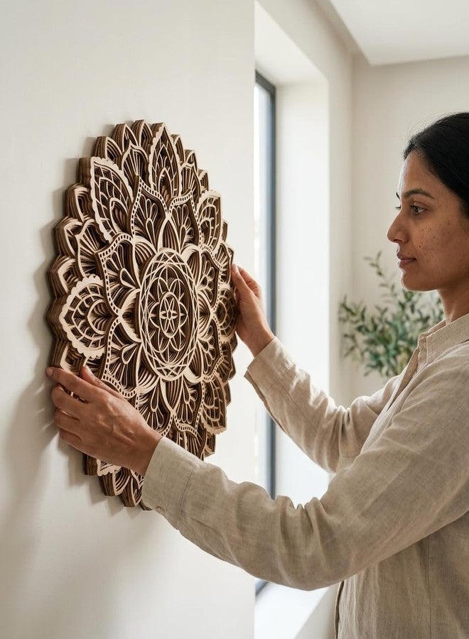 Gloridec 3D Laser Cut Decorative Mandala Wall Decor made of Engineered Wood | Decorative Multi Layered Round Mandala Wall Art, Living Room Wall Hanging (Flower Mandala) (24" x 24" Inch) - Image 2