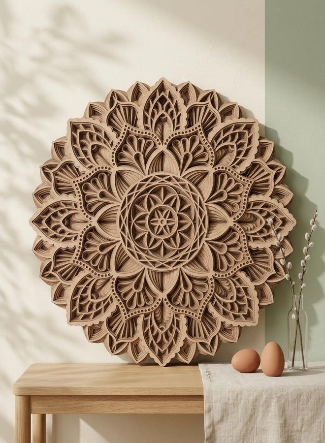 Gloridec 3D Laser Cut Decorative Mandala Wall Decor made of Engineered Wood | Decorative Multi Layered Round Mandala Wall Art, Living Room Wall Hanging (Flower Mandala) (24" x 24" Inch) - Image 3