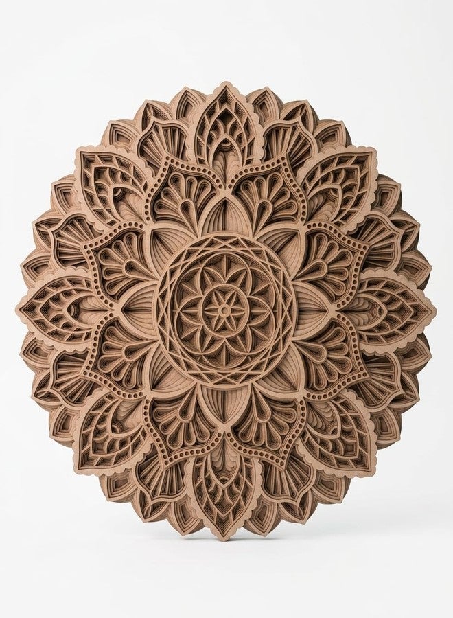Gloridec 3D Laser Cut Decorative Mandala Wall Decor made of Engineered Wood | Decorative Multi Layered Round Mandala Wall Art, Living Room Wall Hanging (Flower Mandala) (24" x 24" Inch) - Image 1