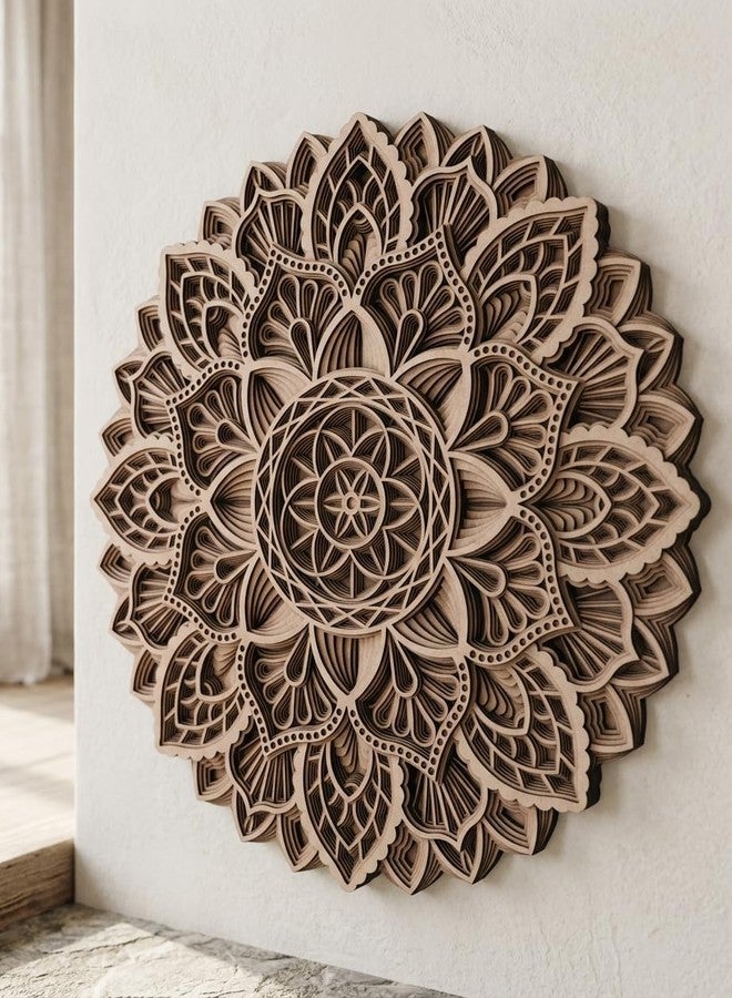 Gloridec 3D Laser Cut Decorative Mandala Wall Decor made of Engineered Wood | Decorative Multi Layered Round Mandala Wall Art, Living Room Wall Hanging (Flower Mandala) (24" x 24" Inch) - Image 4
