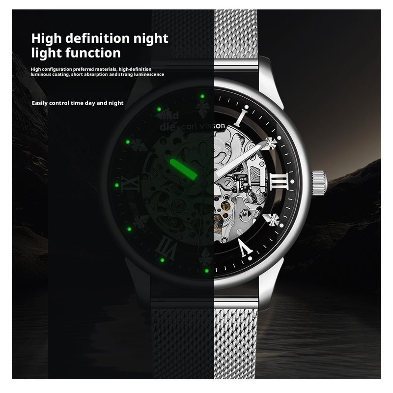 Waterproof Decorative Luminous Business Men's Watch Automatic Skeleton Mechanical Watch - Image 2