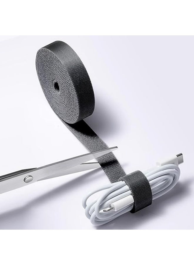 Cable Tidy Management Fastening Tape Sticky Strips Hook Loop Reusable and Flexible Wire Ties Cable Organizer for Computer TV Power and Other Cables Black 5 Meter - Image 1