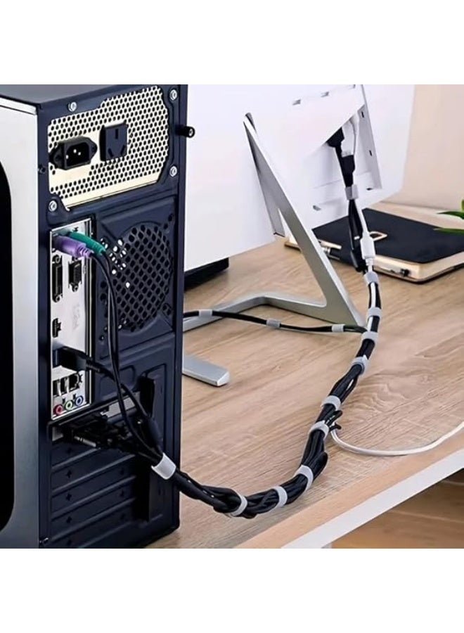Cable Tidy Management Fastening Tape Sticky Strips Hook Loop Reusable and Flexible Wire Ties Cable Organizer for Computer TV Power and Other Cables Black 5 Meter - Image 4