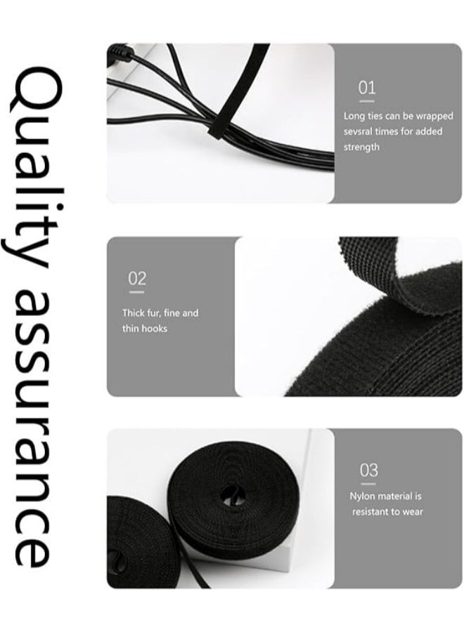 Cable Tidy Management Fastening Tape Sticky Strips Hook Loop Reusable and Flexible Wire Ties Cable Organizer for Computer TV Power and Other Cables Black 5 Meter - Image 3