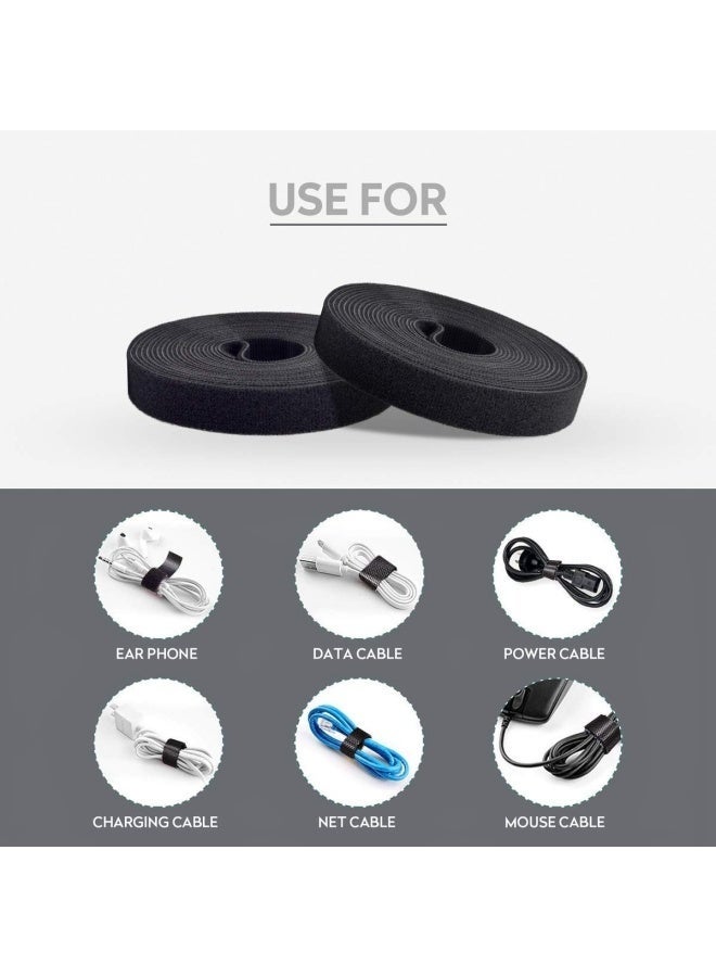 Cable Tidy Management Fastening Tape Sticky Strips Hook Loop Reusable and Flexible Wire Ties Cable Organizer for Computer TV Power and Other Cables Black 5 Meter - Image 4