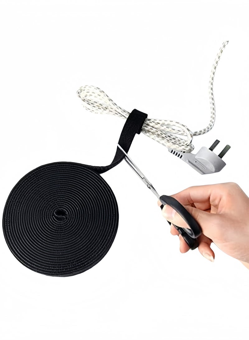 Cable Tidy Management Fastening Tape Sticky Strips Hook Loop Reusable and Flexible Wire Ties Cable Organizer for Computer TV Power and Other Cables Black 5 Meter - Image 1