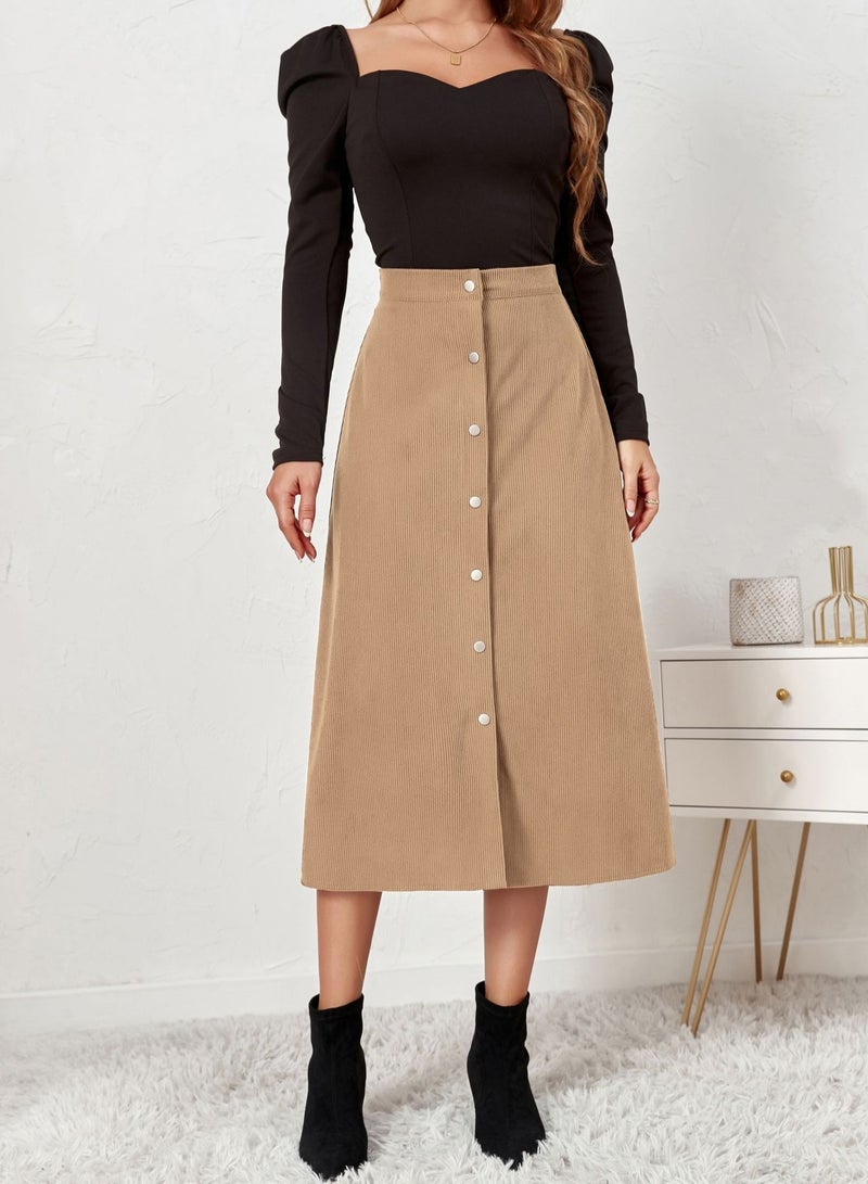 Loquat Women's Autumn And Winter New Corduroy Short Skirt Single Breasted Slim Solid Color Skirt  - Image 1