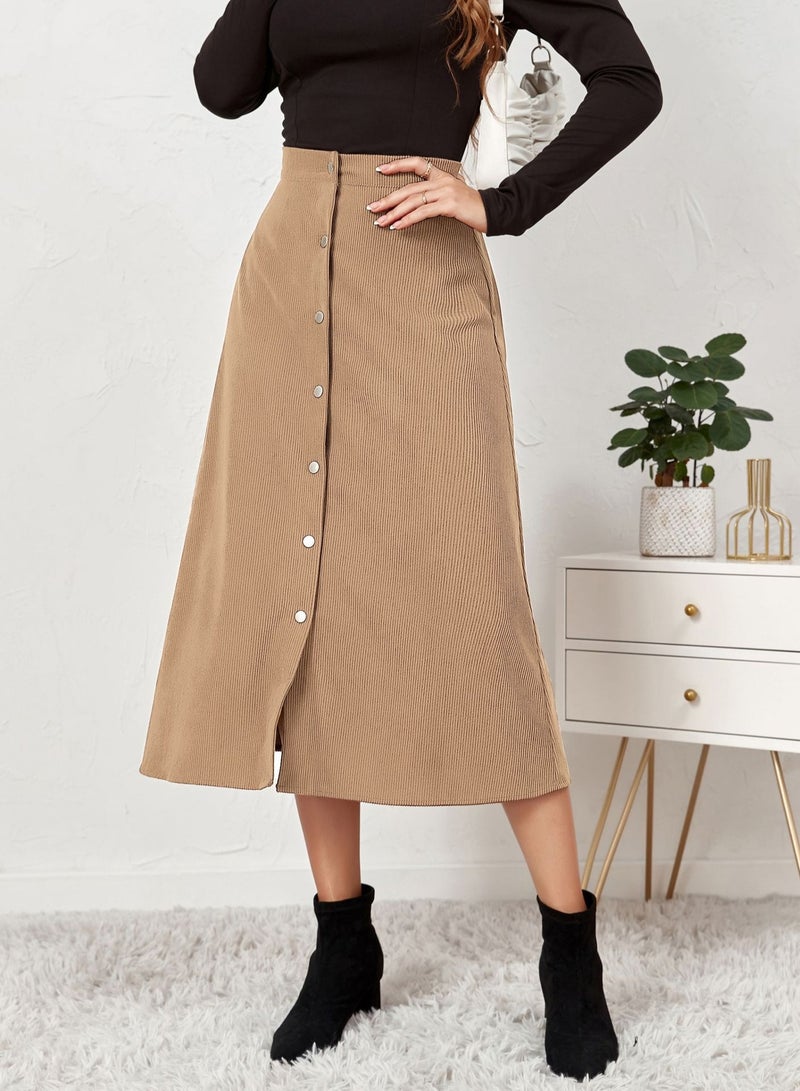 Loquat Women's Autumn And Winter New Corduroy Short Skirt Single Breasted Slim Solid Color Skirt  - Image 2