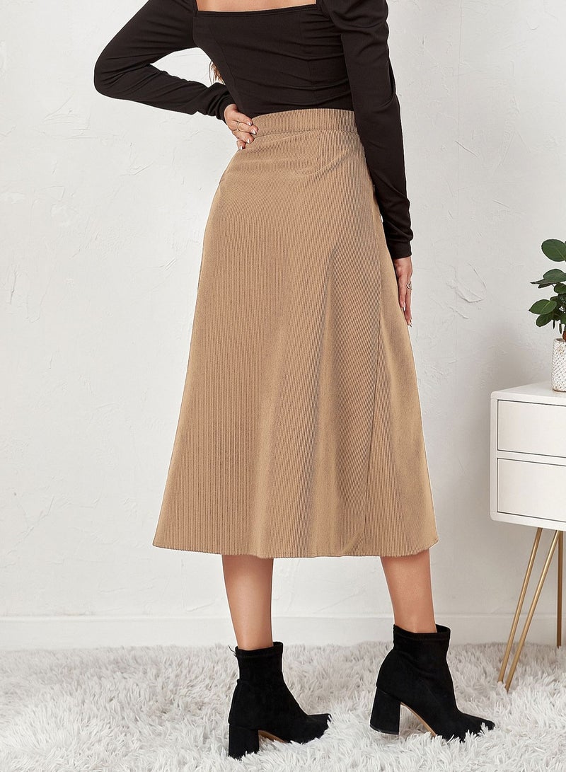Loquat Women's Autumn And Winter New Corduroy Short Skirt Single Breasted Slim Solid Color Skirt  - Image 3