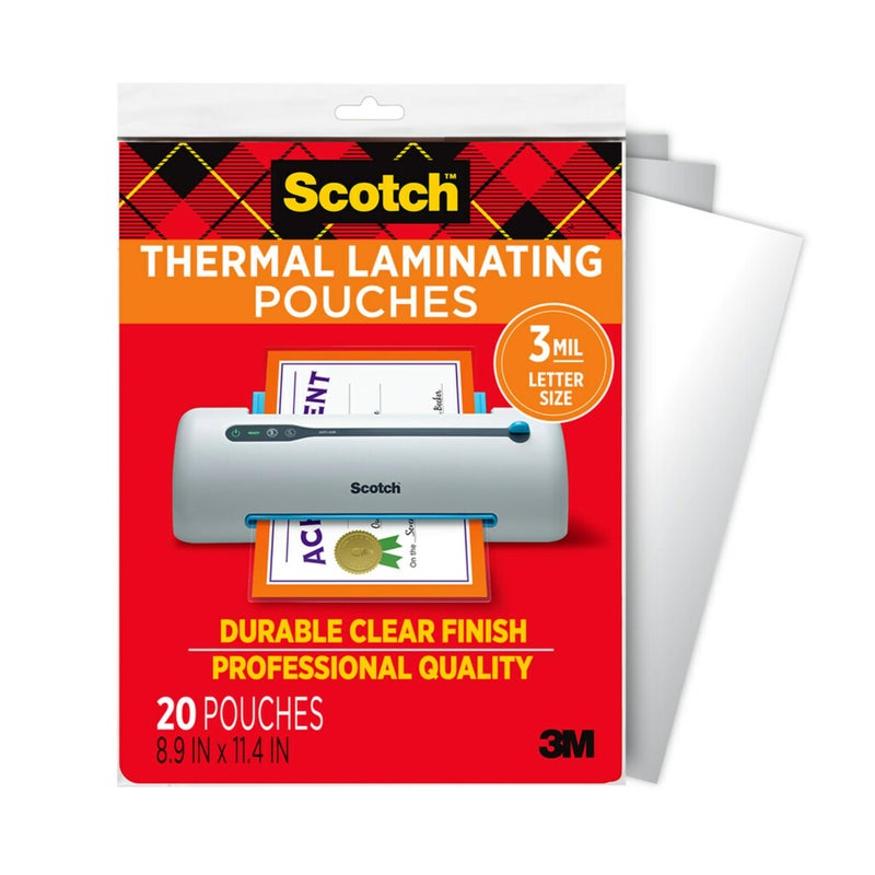 Scotch Matte Thermal Laminating Pouches, Ultra Clear with Matte Finish, Letter Size 8.9 in x 11.4 in, 20-Pack - Image 1