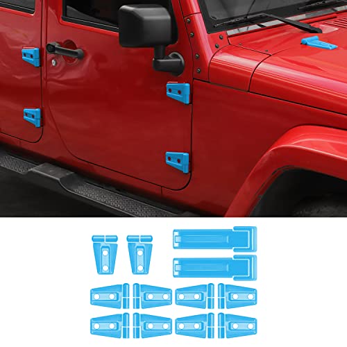 RAZPOY JK 12PCS Full Set Exterior Trim Kit Door Hinge Cover Engine Hood Hinge Trim Spare Tire Bracket Trim Compatible with 20072017 Jeep Wrangler JK 4Door Light Blue - Image 1