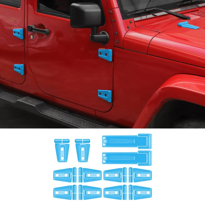 RAZPOY JK 12PCS Full Set Exterior Trim Kit Door Hinge Cover Engine Hood Hinge Trim Spare Tire Bracket Trim Compatible with 20072017 Jeep Wrangler JK 4Door Light Blue - Image 2