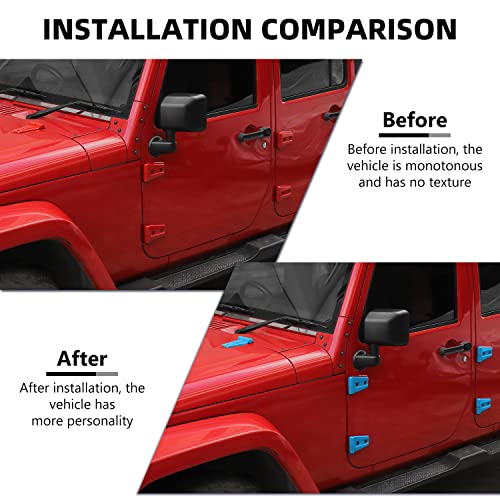 RAZPOY JK 12PCS Full Set Exterior Trim Kit Door Hinge Cover Engine Hood Hinge Trim Spare Tire Bracket Trim Compatible with 20072017 Jeep Wrangler JK 4Door Light Blue - Image 3