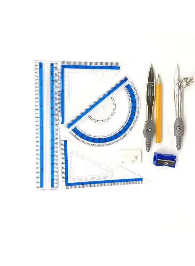 Geometric set in a metal box: compass, metal compass, pencil, ruler, eraser, and sharpener. Box contains 9 pieces. - Image 3