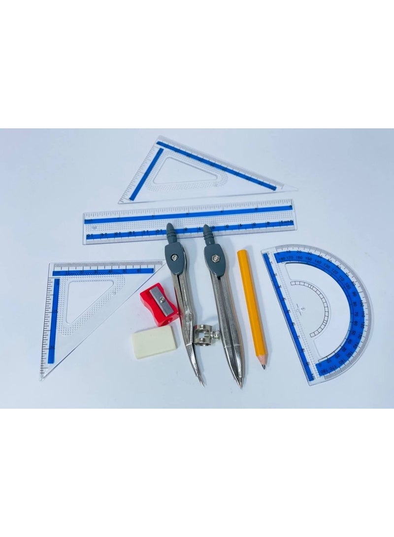 Geometric set in a metal box: compass, metal compass, pencil, ruler, eraser, and sharpener. Box contains 9 pieces. - Image 2