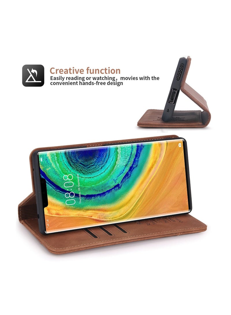 Pola for Huawei Mate30 Pro Case, Luxury PU Leather Magnetic Flip Phone Cover Brown - Image 4