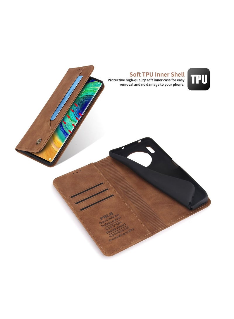 Pola for Huawei Mate30 Pro Case, Luxury PU Leather Magnetic Flip Phone Cover Brown - Image 5