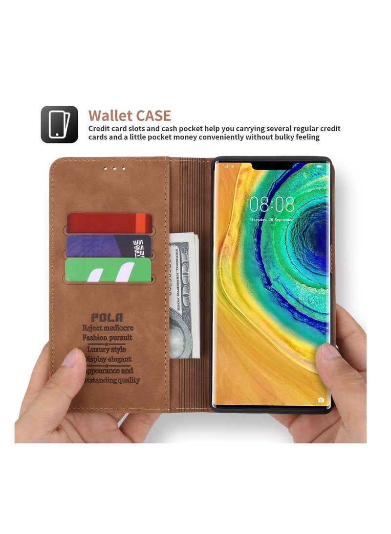 Pola for Huawei Mate30 Pro Case, Luxury PU Leather Magnetic Flip Phone Cover Brown - Image 3