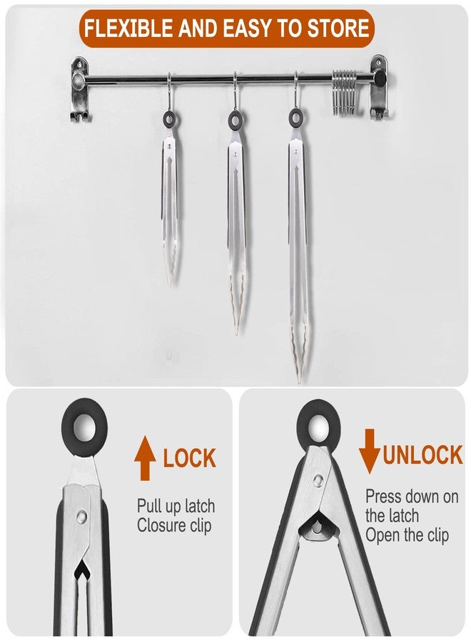 Beieverluck 9 Pieces Stainless Steel Kitchen Tongs Grilling Locking Cooking Tongs Non-Slip Metal Food Tongs for Cooking, Salad and BBQ, 7, 9 and 12 Inch - Image 3