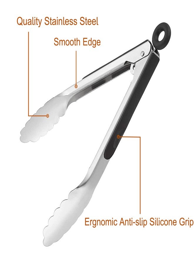 Beieverluck 9 Pieces Stainless Steel Kitchen Tongs Grilling Locking Cooking Tongs Non-Slip Metal Food Tongs for Cooking, Salad and BBQ, 7, 9 and 12 Inch - Image 4