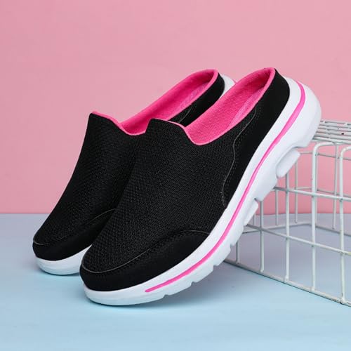 C CELANDA Slip On Mules & Clogs for Womens Mens Light Open Back Shoes Comfort Walking Shoes Breathable Slippers Closed Toe Slides A Black Rose Size: 8.5 Women/7 Men - Image 3