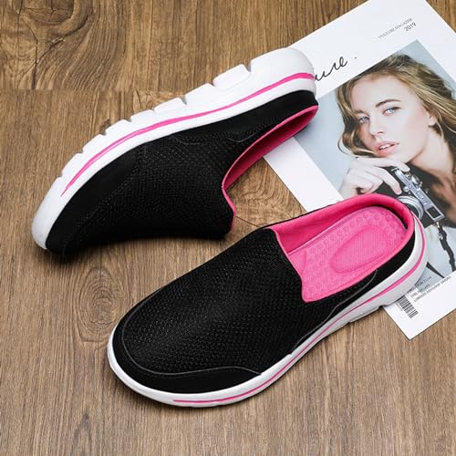 C CELANDA Slip On Mules & Clogs for Womens Mens Light Open Back Shoes Comfort Walking Shoes Breathable Slippers Closed Toe Slides A Black Rose Size: 8.5 Women/7 Men - Image 4