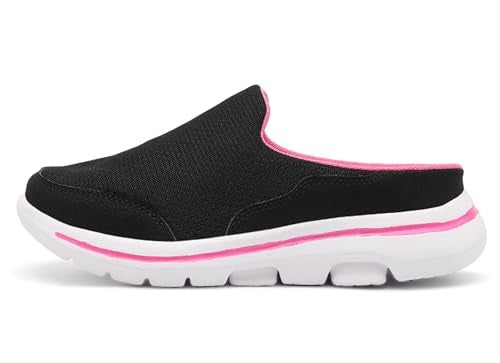 C CELANDA Slip On Mules & Clogs for Womens Mens Light Open Back Shoes Comfort Walking Shoes Breathable Slippers Closed Toe Slides A Black Rose Size: 8.5 Women/7 Men - Image 2