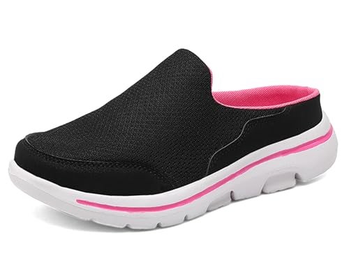 C CELANDA Slip On Mules & Clogs for Womens Mens Light Open Back Shoes Comfort Walking Shoes Breathable Slippers Closed Toe Slides A Black Rose Size: 8.5 Women/7 Men - Image 1