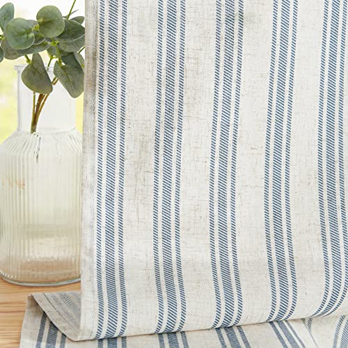jinchan Striped Valance Farmhouse Window Treatment Linen Textured Drapes for Small Windows Kitchen Living Room RV Vintage Light Filtering Valance 16 Inch Rod Pocket 1 Panel Blue on Beige - Image 4