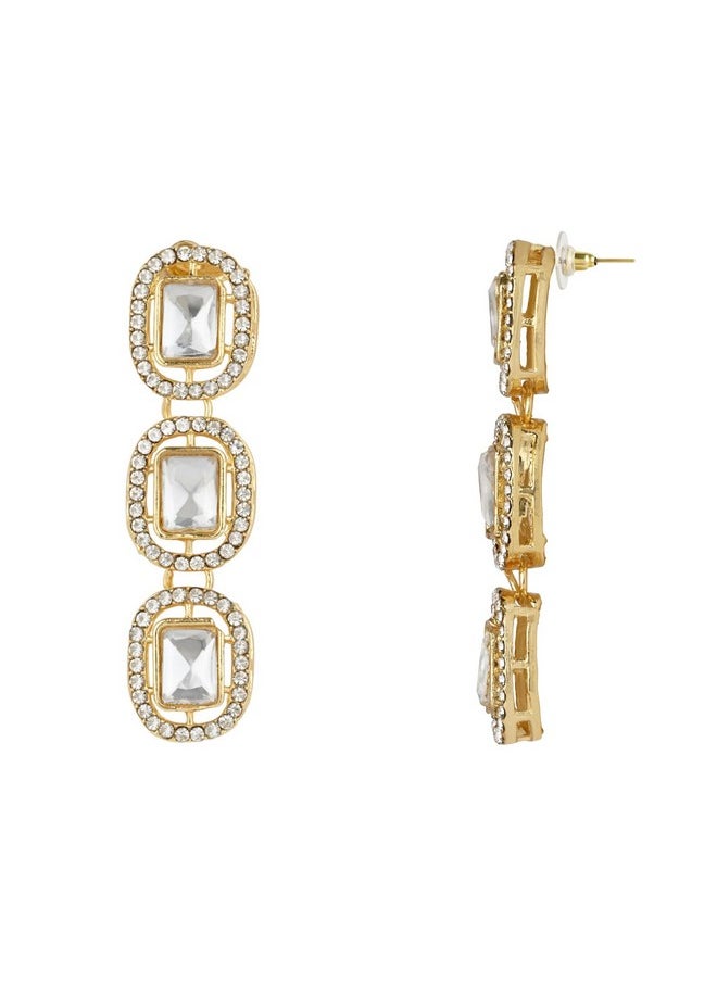 I Jewels I Jewels Gold Plated Traditional White Stone Drop Dangle Earrings For Women  - Image 5
