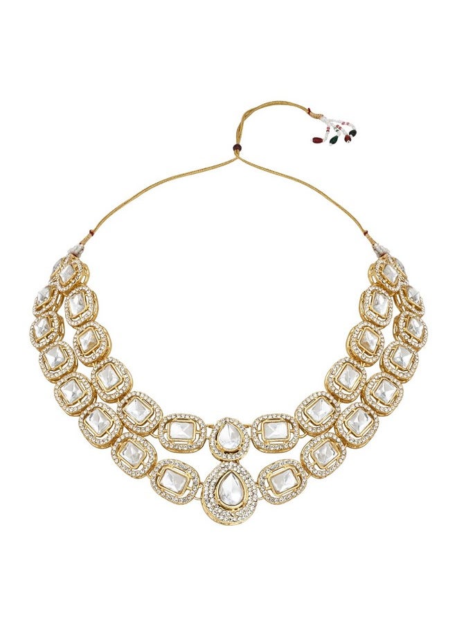 I Jewels I Jewels Gold Plated Traditional White Stone Drop Dangle Earrings For Women  - Image 3