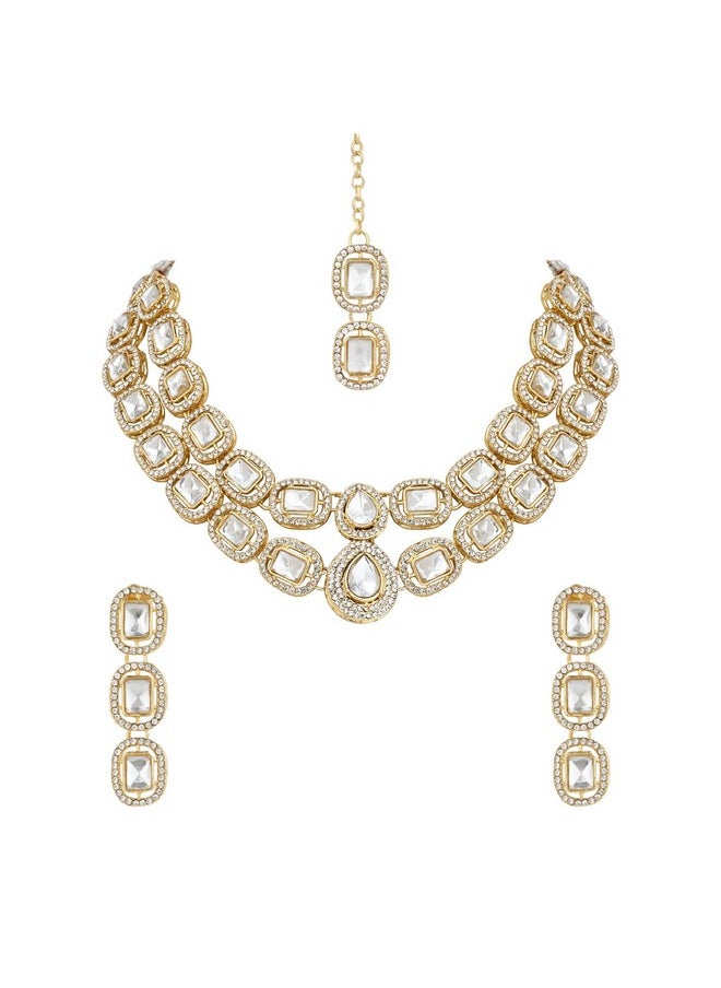 I Jewels I Jewels Gold Plated Traditional White Stone Drop Dangle Earrings For Women  - Image 1