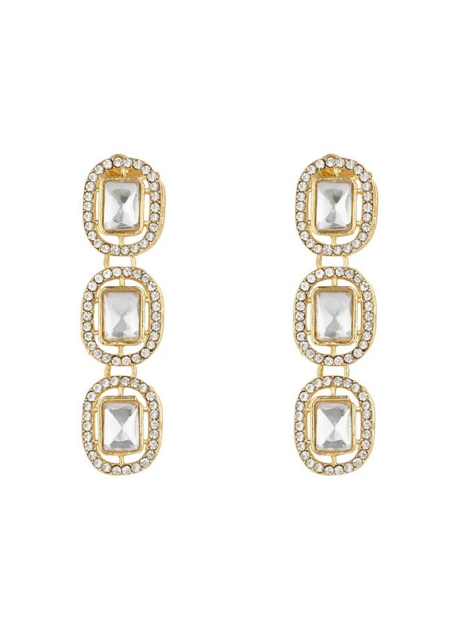 I Jewels I Jewels Gold Plated Traditional White Stone Drop Dangle Earrings For Women  - Image 4