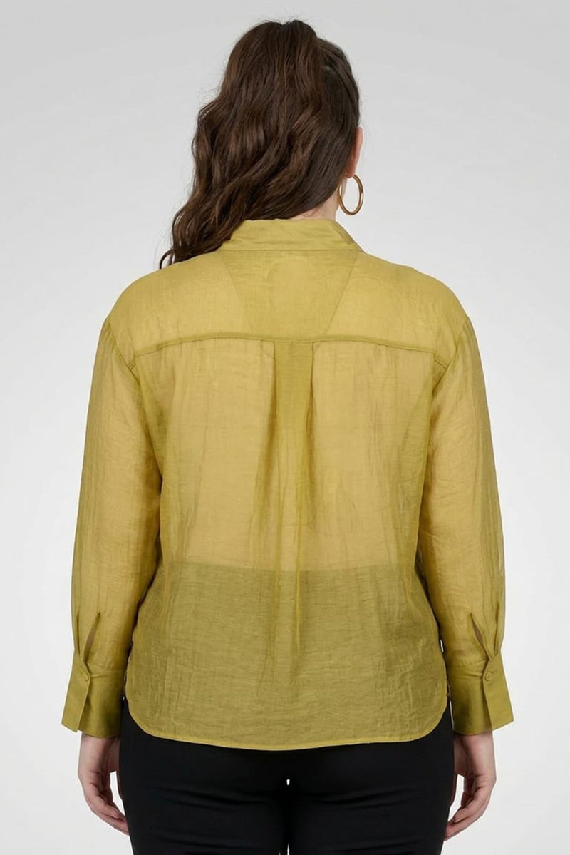 bebe Women Pointed Collar Long Sleeve Solid Shirt, Olive - Image 2