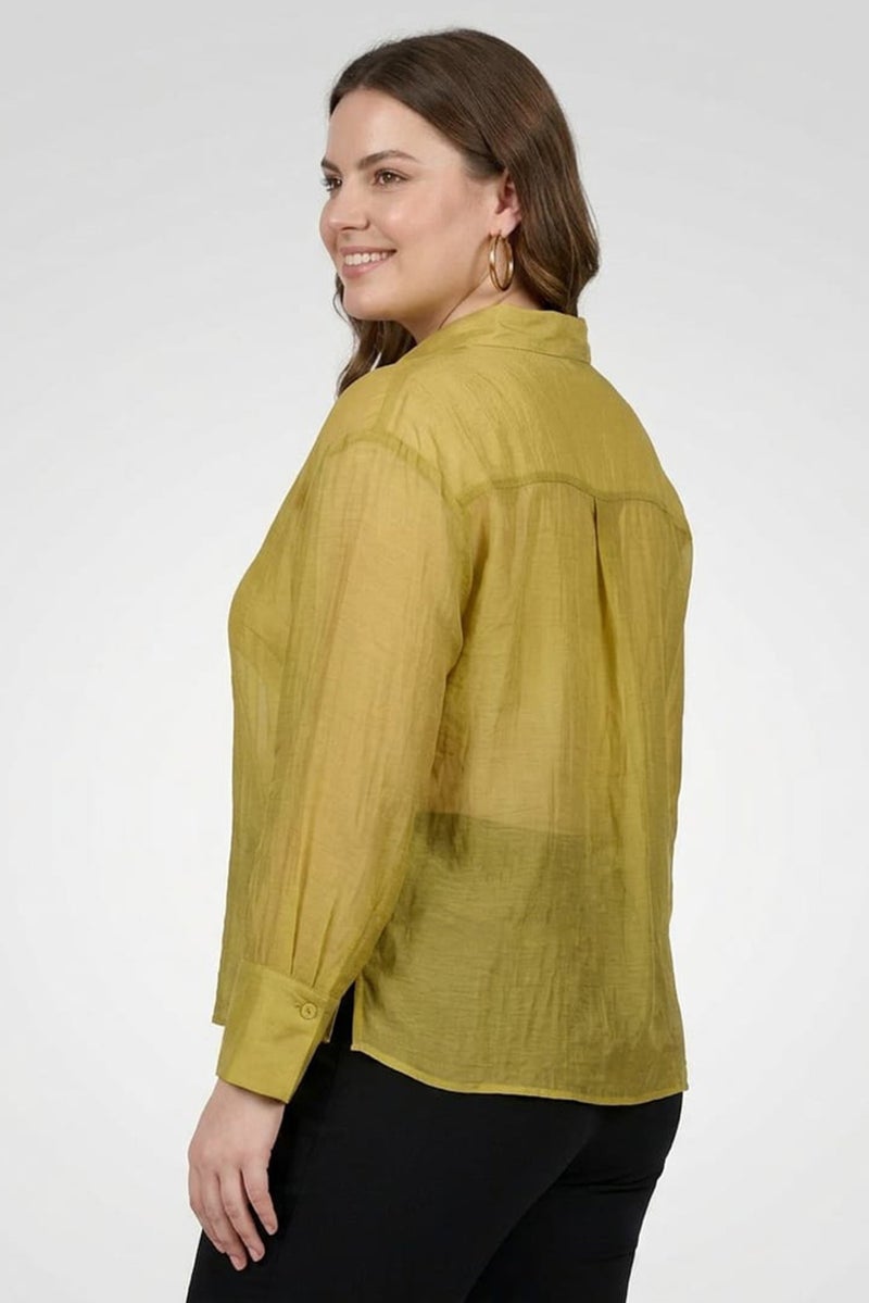 bebe Women Pointed Collar Long Sleeve Solid Shirt, Olive - Image 3
