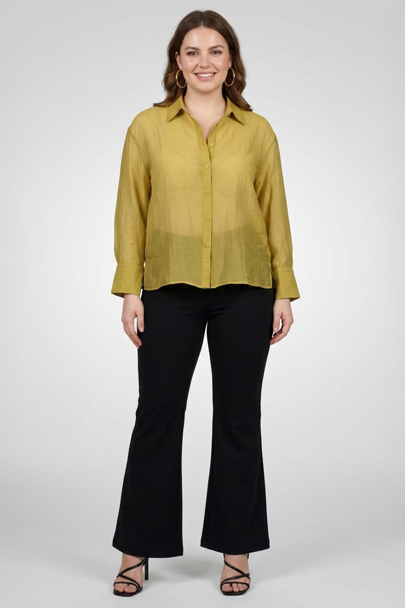 bebe Women Pointed Collar Long Sleeve Solid Shirt, Olive - Image 4