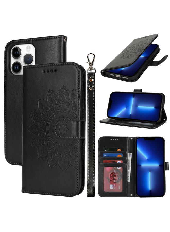 Zaboon Case For iPhone 13 Pro Double Fold Printed Embossing Leather Phone Case - Image 1