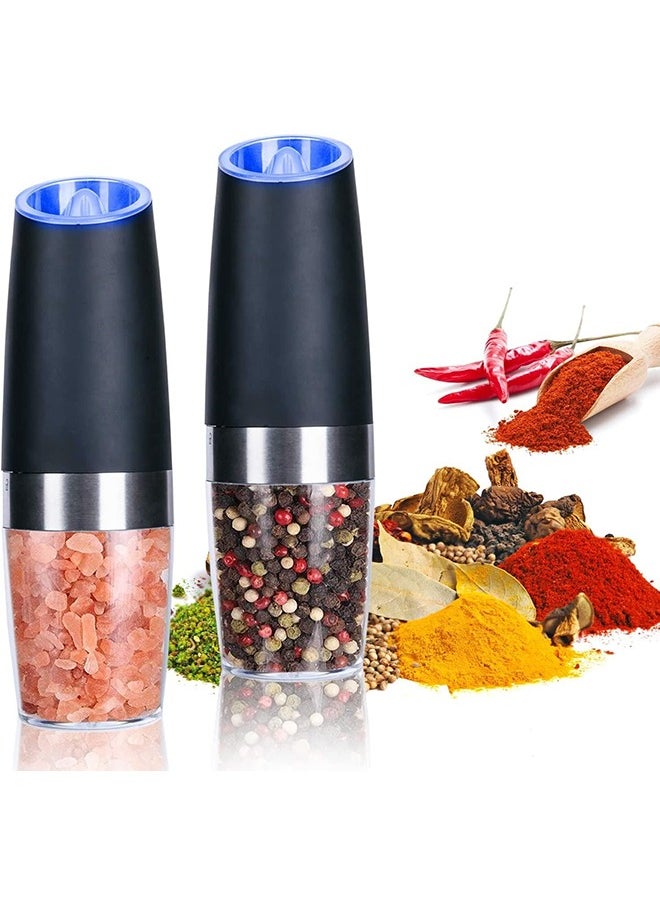 Arabest Electric Gravity Pepper Grinder 2-Piece Set, Adjustable Roughness,Automatic Salt And Pepper Grinder, Battery-Powered LED Light, One-Handed Automatic Operation, Stainless Steel Black (Black  - Image 1
