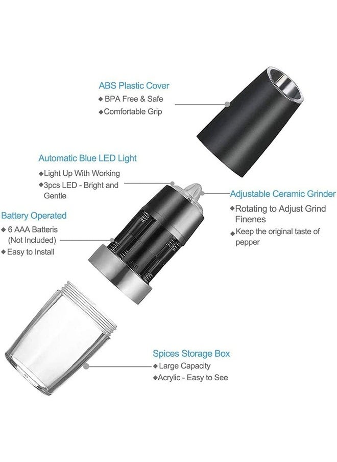Arabest Electric Gravity Pepper Grinder 2-Piece Set, Adjustable Roughness,Automatic Salt And Pepper Grinder, Battery-Powered LED Light, One-Handed Automatic Operation, Stainless Steel Black (Black  - Image 3
