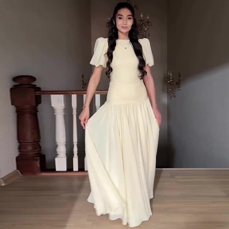 2026 Women'S Clothing Style Round Neck Ruffle Sleeves Slim Fit Elegant Long Dress - Image 2