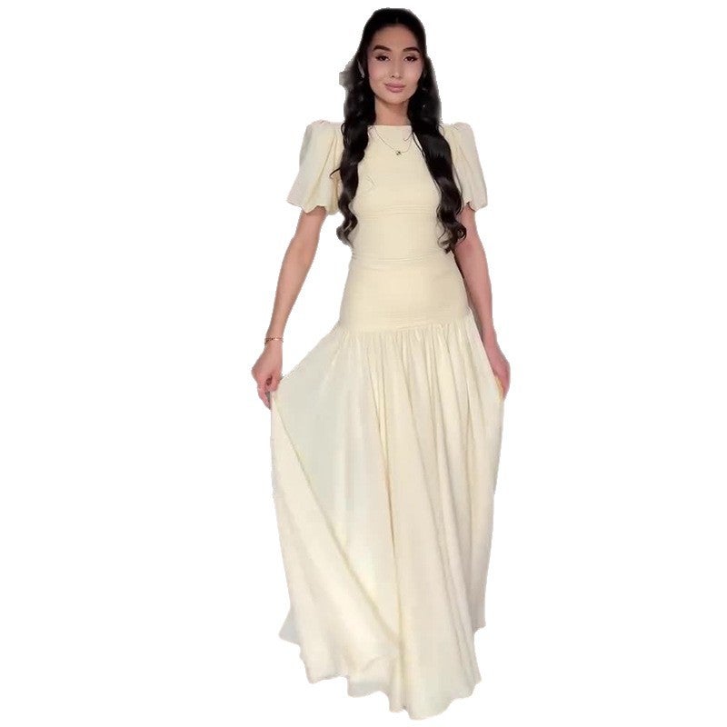 2026 Women'S Clothing Style Round Neck Ruffle Sleeves Slim Fit Elegant Long Dress - Image 4