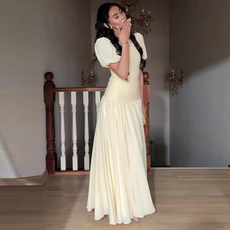 2026 Women'S Clothing Style Round Neck Ruffle Sleeves Slim Fit Elegant Long Dress - Image 3